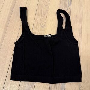 ZARA Women's Black Stretch Ribbed Cropped Tank Top Size M/L